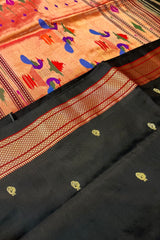Pure Silk Black with Maroon Border Handloom Paithani
