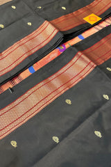 Pure Silk Black with Maroon Border Handloom Paithani