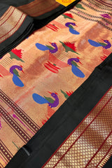 Pure Silk Black with Maroon Border Handloom Paithani