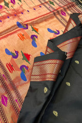 Pure Silk Black with Maroon Border Handloom Paithani