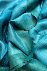 Pure Tussar silk firozi ( Chintamani) saree with green border and magenta pallu