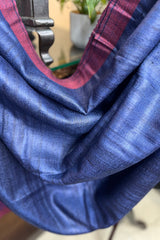 Pure Tussar silk midnight blue saree with magenta border and pallu