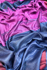 Pure Tussar silk midnight blue saree with magenta border and pallu