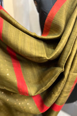 Mehendi Green Pure Matka silk saree with contrast red border
