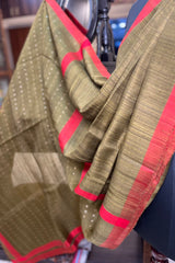 Mehendi Green Pure Matka silk saree with contrast red border