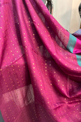 Pink Purple pure matka silk saree with contrast blue border with sequins pallu