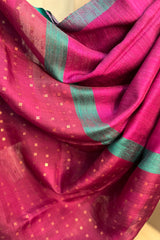 Pink Purple pure matka silk saree with contrast blue border with sequins pallu