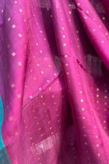 Pink Purple pure matka silk saree with contrast blue border with sequins pallu