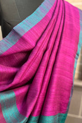 Pink Purple pure matka silk saree with contrast blue border with sequins pallu