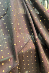 Wine coloured pure matka silk saree with golden zari border and sequins pallu