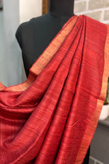 Rust coloured Pure Matka silk saree with Golden Zari border