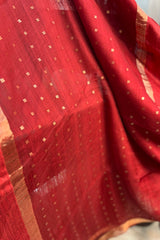 Rust coloured Pure Matka silk saree with Golden Zari border