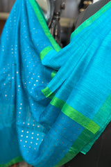 Pure matka silk Firozi Blue saree with green border