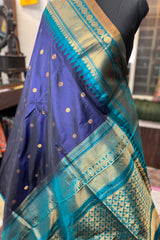 Deep Blue Pure Silk Narayanpet saree with Chintamani Green border and pallu