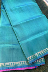 Peacock Green pure silk handloom Inchpar saree with contrast magenta pallu and blouse