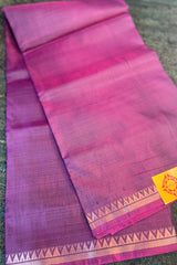 Wine coloured pure silk handloom Inchpar saree with carrot red coloured pallu and blouse