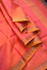 Dual Shaded Peachish Pink pure I’ll handloom Inchpar saree with running pallu and blouse