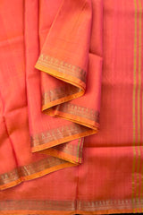Dual Shaded Peachish Pink pure I’ll handloom Inchpar saree with running pallu and blouse