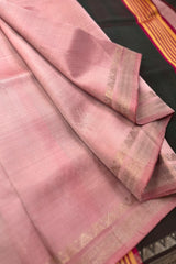 Beautiful Pastel Rose Pink pure silk Inchpar saree with contrast bottle green pallu and blouse