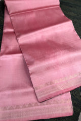 Beautiful Pastel Rose Pink pure silk Inchpar saree with contrast bottle green pallu and blouse