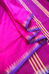Magenta pure silk Inchpar handloom saree with Patti pallu and contrast blouse
