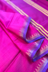 Magenta pure silk Inchpar handloom saree with Patti pallu and contrast blouse