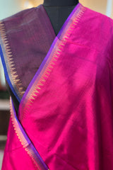 Magenta pure silk Inchpar handloom saree with Patti pallu and contrast blouse