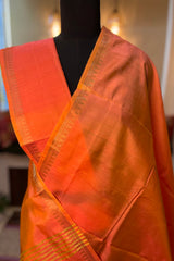 Dual Shaded Peachish Pink pure I’ll handloom Inchpar saree with running pallu and blouse