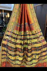 Rust Coloured Raw Silk Lambani Embroidered Saree
