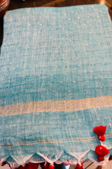 Light Firozi/ Sea Blue Linen Sequins Saree