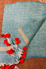 Light Firozi/ Sea Blue Linen Sequins Saree