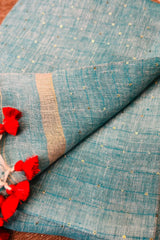 Light Firozi/ Sea Blue Linen Sequins Saree