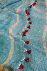 Light Firozi/ Sea Blue Linen Sequins Saree