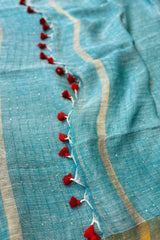 Light Firozi/ Sea Blue Linen Sequins Saree