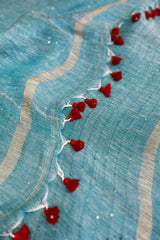 Light Firozi/ Sea Blue Linen Sequins Saree