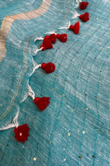 Light Firozi/ Sea Blue Linen Sequins Saree