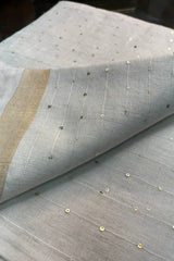 White Linen Sequins Saree