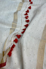 White Linen Sequins Saree