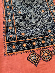 Light Peach with Black Mashroo Silk Patchwork Yoke