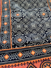 Light Peach with Black Mashroo Silk Patchwork Yoke