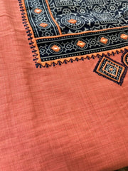 Light Peach with Black Mashroo Silk Patchwork Yoke