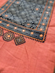 Light Peach with Black Mashroo Silk Patchwork Yoke