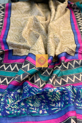 Dupattas Stoles Tussar Ghicha Handblock Printed