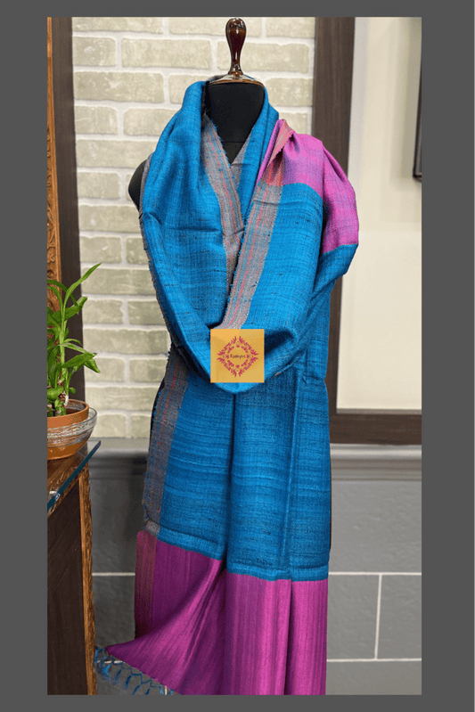 Sapphire Blue Pure Raw Silk Handwoven Dupatta