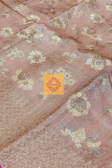 Pastel Peach Handwoven Zamavari dyed Pure Tussar Silk Saree