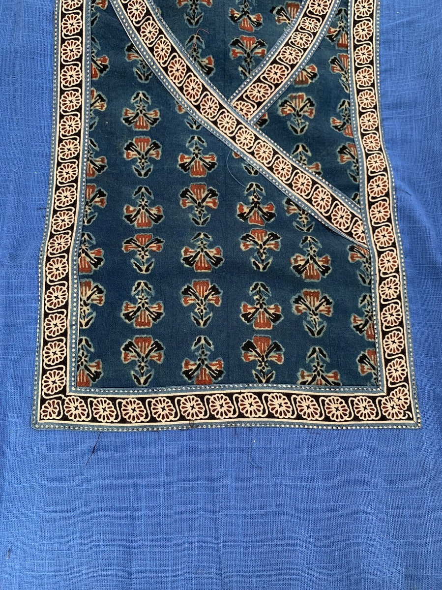 Indigo Blue with Deep Handblocked Ajrakh Patchwork Yoke