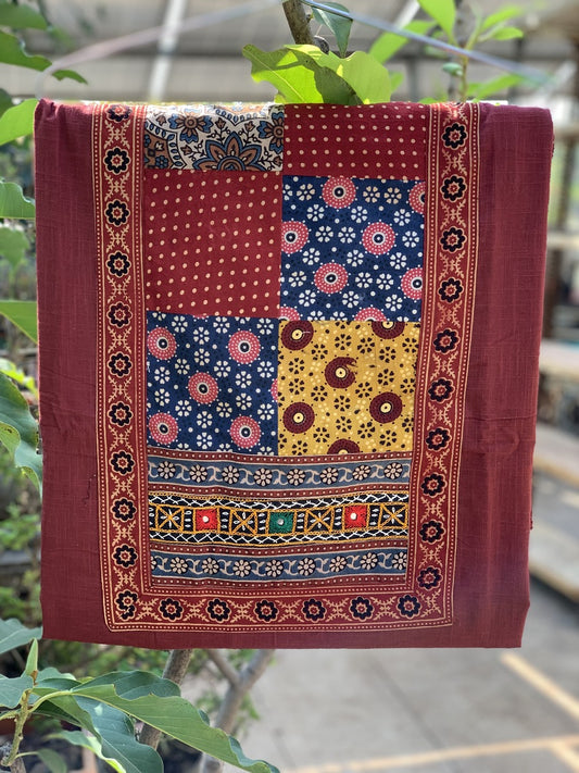 Maroon Kurta With Multicoloured Handblocked Ajrakh Patchwork Yoke