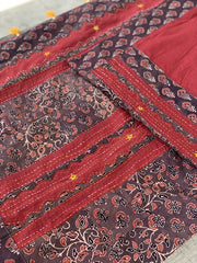 Brick Red Saree with Brown Ajrakh Patchwork Pallu and Border