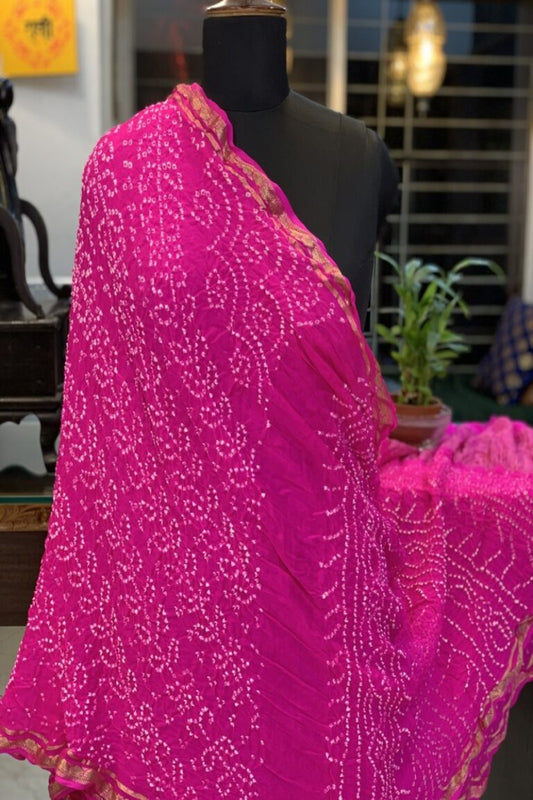 Hot Pink Coloured Pure Creap Rai Bandhej Saree