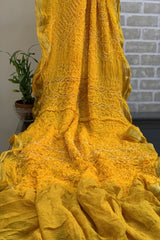 Yellow Coloured Pure Creap Rai Bandhej Saree